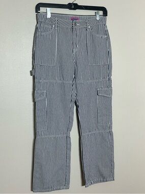 Edikted Large Navy & White Striped Cargo Painter  Pants